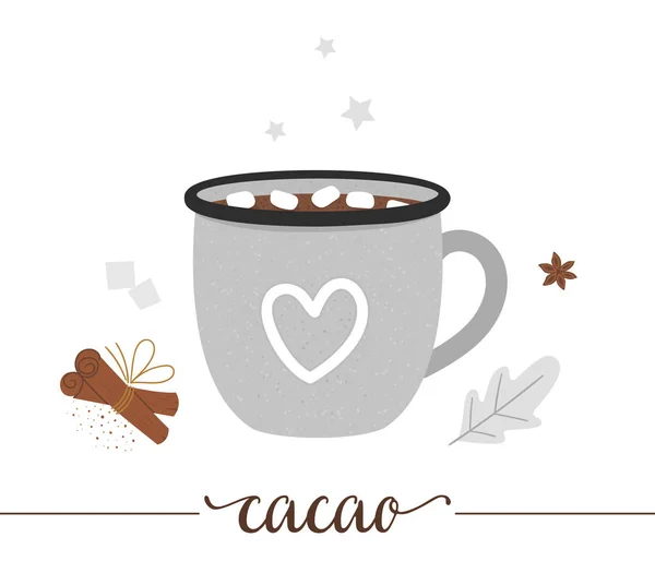 Ilustración vectorial de cacao en taza de esmalte aislada en bac blanco — Vector de stock