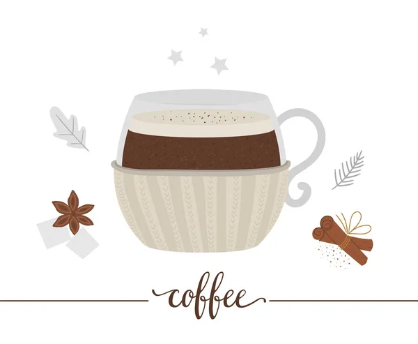 Ilustración vectorial de café en taza con aislado de titular de punto — Vector de stock