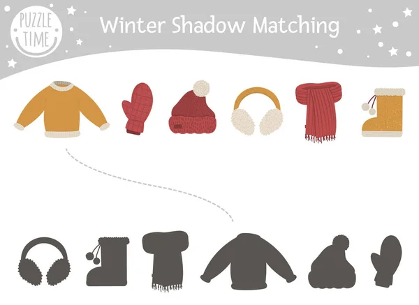 Winter Schatten passende Aktivität für Kinder mit warmer Kleidung. — Stockvektor