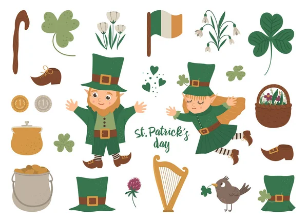 Conjunto vectorial de símbolos del Día de San Patricio. Holida nacional irlandesa — Archivo Imágenes Vectoriales