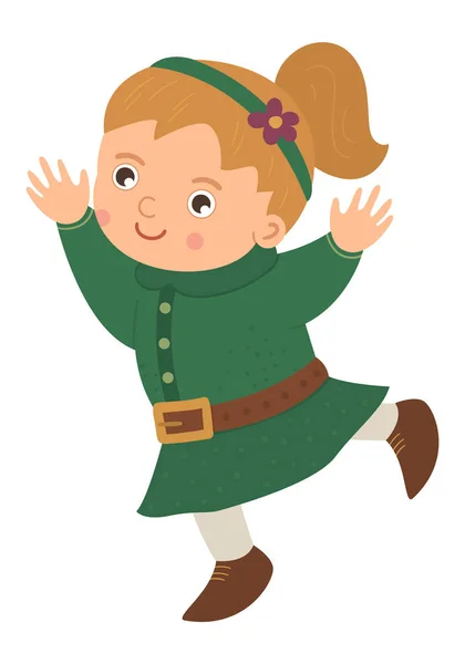 Vector menina engraçada plana em roupas tradicionais verdes. Bonito St. Pa — Vetor de Stock