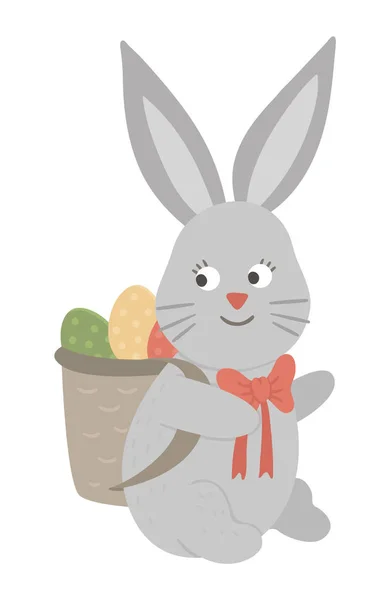 Renkli bir sepet taşıyan sevimli tavşanın vektör çizimi — Stok Vektör