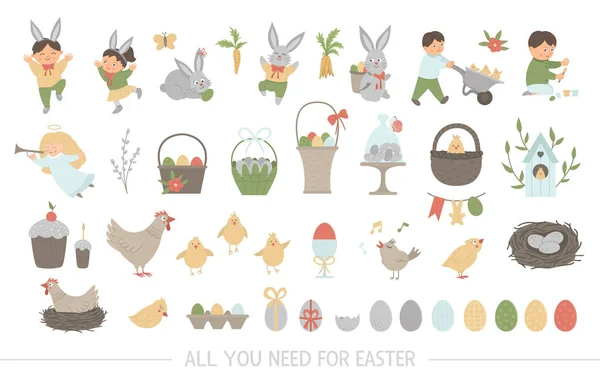 Big collection of design elements for Easter. Vector set with cu — 스톡 벡터