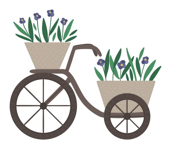 Vector illustratie van bloembed. Tuin decoratieve retro fiets — Stockvector