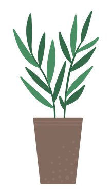 Yeşil yapraklı saksıdaki bitkinin vektör çizimi. Düz tren