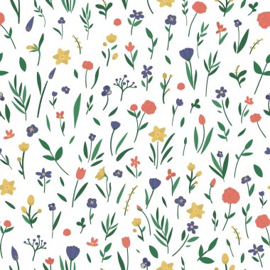 Farklı çiçek unsurları olan kusursuz bir desen. Bahçe r