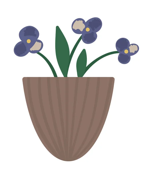 Vector illustration of plant in pot with green leaves and purple — 스톡 벡터