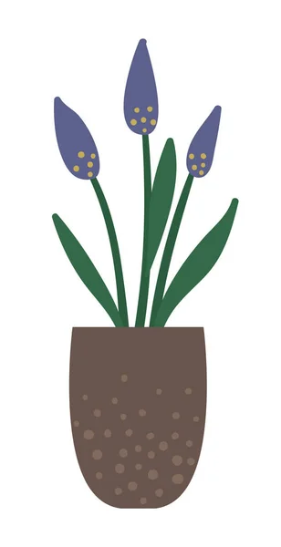 Vector illustration of plant in pot with green leaves and purple — 스톡 벡터