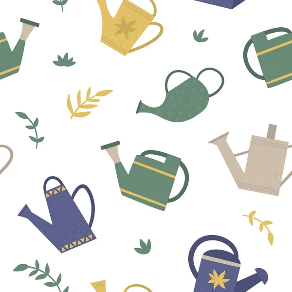 Vector seamless pattern with watering cans. Garden equipment rep — 图库矢量图片