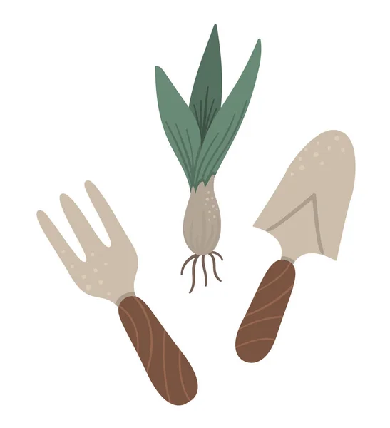 Vector set of colored garden tools with plant. Collection of gar — 스톡 벡터
