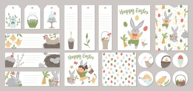 Set of vector Easter holiday card templates, gift tags, labels, 