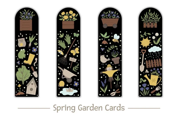Conjunto vetorial de marcadores de jardim para crianças. Ferramenta de jardinagem bonito —  Vetores de Stock