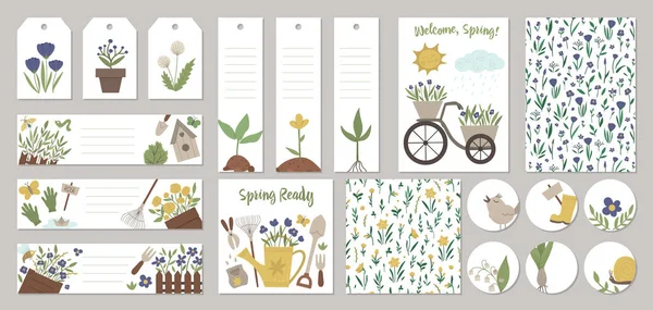 Set van vector lente tuinkaart sjablonen, cadeau-tags, etiketten, p — Stockvector