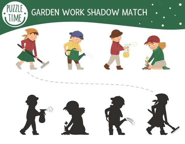 Shadow matching activity with children in the garden. Preschool — Stock vektor