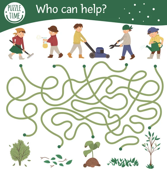 Labyrinthe de jardin pour les enfants. Activité printanière préscolaire. Jeu drôle — Image vectorielle