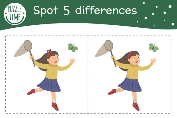 Spring find differences game for children. Garden preschool acti — 图库矢量图片