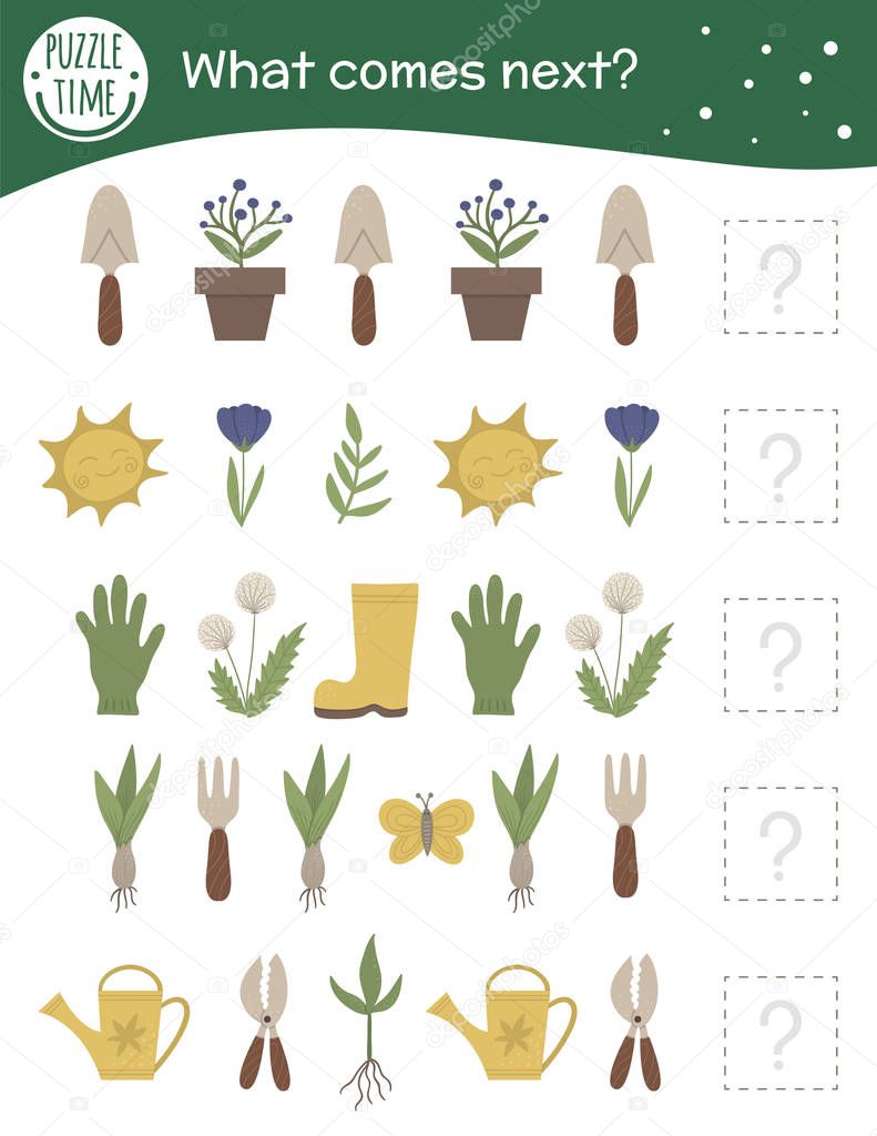 What comes next. Garden matching activity for preschool children