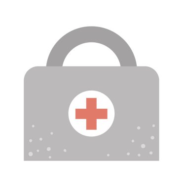 Vektör düz ilk yardım çantası simgesi. Tıbbi ekipman resmi beyaz arka planda izole edilmiş. Sağlık, araştırma ve laboratuvar konsepti. Sağlık kontrolü ya da tedavi videosu ar