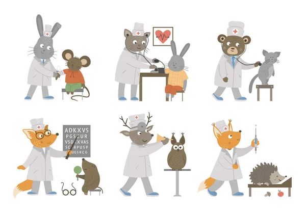 Eine Reihe Von Tierärzten Die Patienten Behandeln Nette Lustige Charaktere — Stockvektor