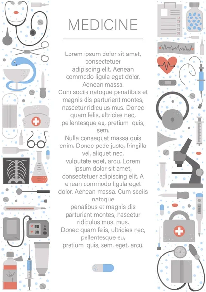 Cadre Vertical Vectoriel Avec Équipement Médical Outils Éléments Médecine Conception — Image vectorielle