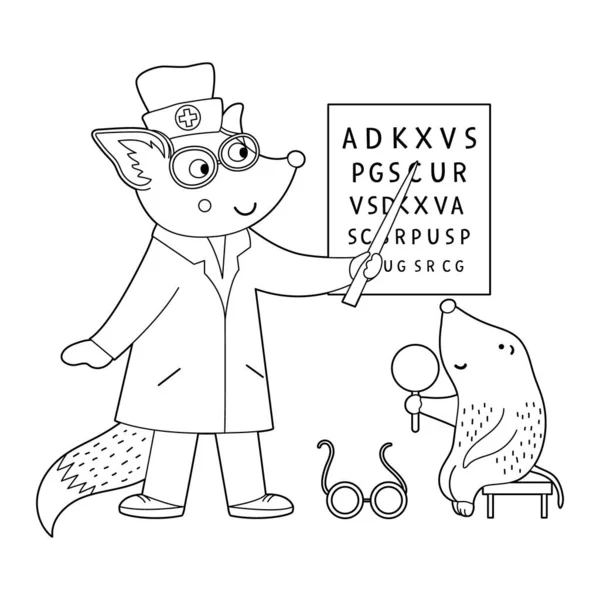 Διάνυσμα Περίγραμμα Ζώο Γιατρός Θεραπεία Ασθενή Σκίουρος Ελέγχει Την Όραση — Διανυσματικό Αρχείο