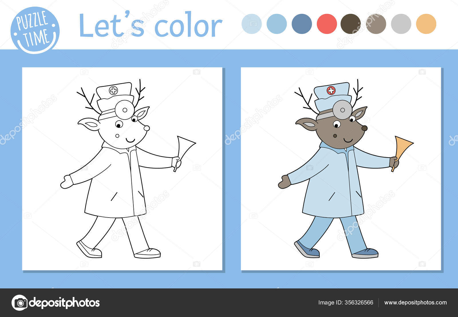 Medical Coloring Page Children Vector Outline Animal Doctor Cute Funny