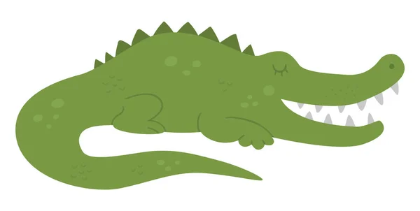 Vector Crocodilo Bonito Isolado Fundo Branco Engraçado Tropical Exótico Ilustração —  Vetores de Stock