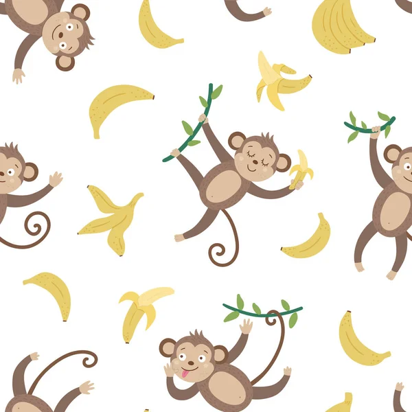 Διάνυσμα Αδιάλειπτη Μοτίβο Χαριτωμένα Πιθήκους Και Μπανάνες Αστεία Τροπικά Ζώα — Διανυσματικό Αρχείο