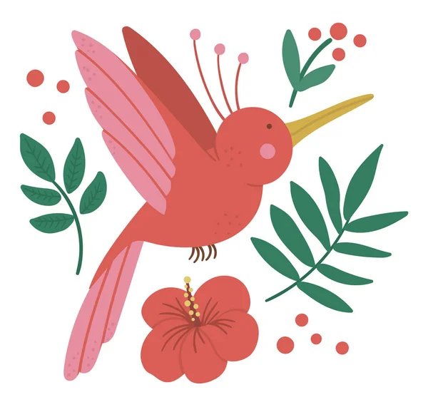 Vector Composição Bonito Com Pássaro Paraíso Voador Folhas Tropicais Flores — Vetor de Stock