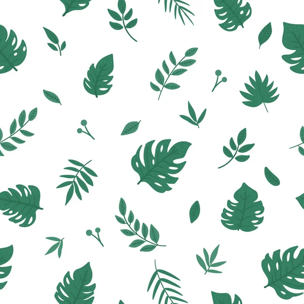 Vector Tropical Seamless Pattern Monstera Palm Tree Fern Leaves Jungle — Stock Vector