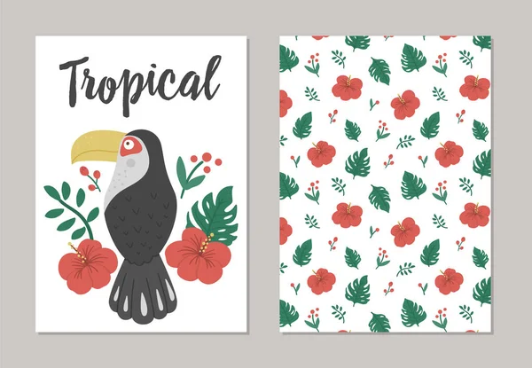 Set Van Vector Zomer Pre Made Ontwerpen Met Tropische Vogels — Stockvector