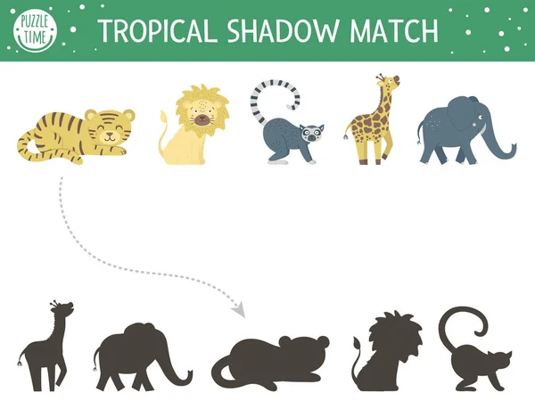 Atividade Correspondência Sombra Tropical Para Crianças Quebra Cabeça Selva Pré — Vetor de Stock