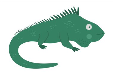 Beyaz arkaplanda izole edilmiş vektör şirin iguana. Komik tropikal hayvan çizimi. Çocuklar için parlak düz resim. Orman yaz klibi ar