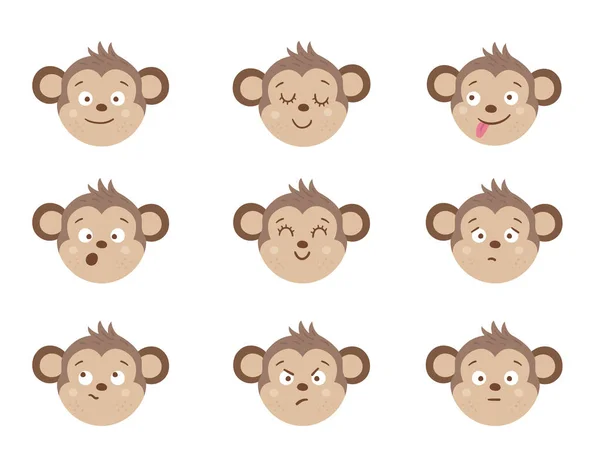 Macaco Vetor Enfrenta Com Emoções Diferentes Conjunto Adesivos Emoji Animais —  Vetores de Stock