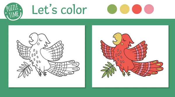 Tropische Kleurplaten Voor Kinderen Printen Online Vector Papegaai Illustratie Leuk — Stockvector