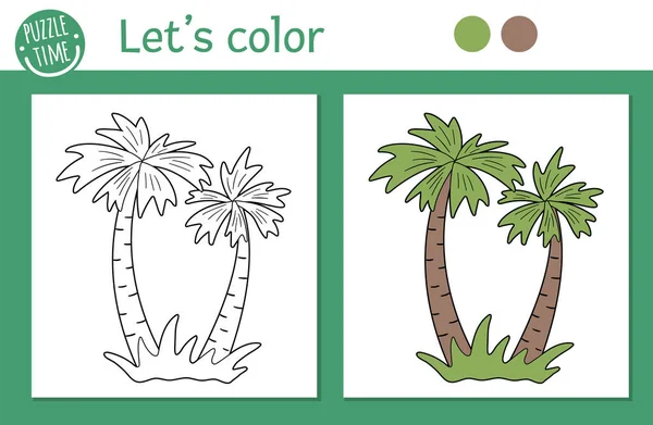Tropische Kleurplaten Voor Kinderen Printen Online Vector Palmboom Illustratie Leuke — Stockvector