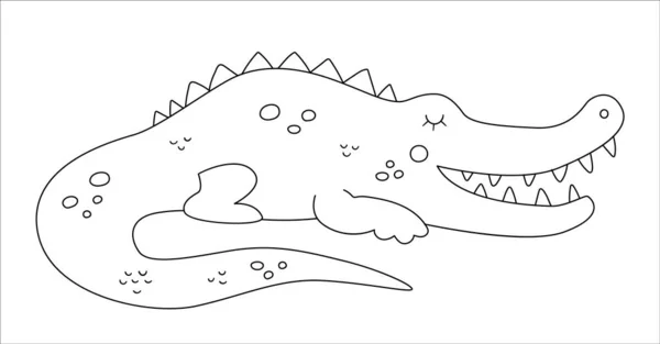 Векторный Милый Крокодиловый Контур Забавная Тропическая Экзотическая Животная Черно Белая — стоковый вектор