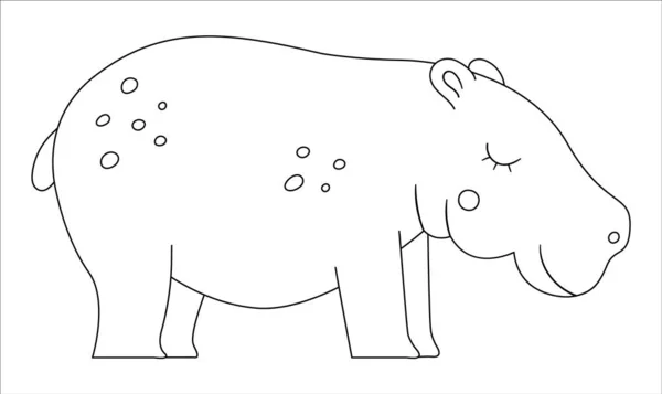 Vector Schattig Hippo Overzicht Grappige Tropische Exotische Dier Zwart Wit — Stockvector
