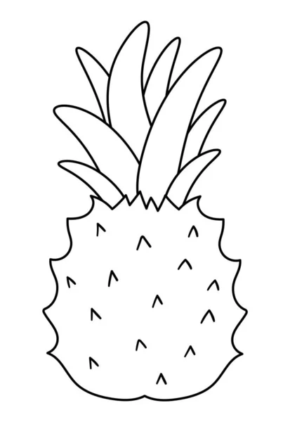 Zarys Ananasa Wektorowego Śmieszny Tropikalny Egzotyczny Owoc Czarno Biały Ilustracja — Wektor stockowy