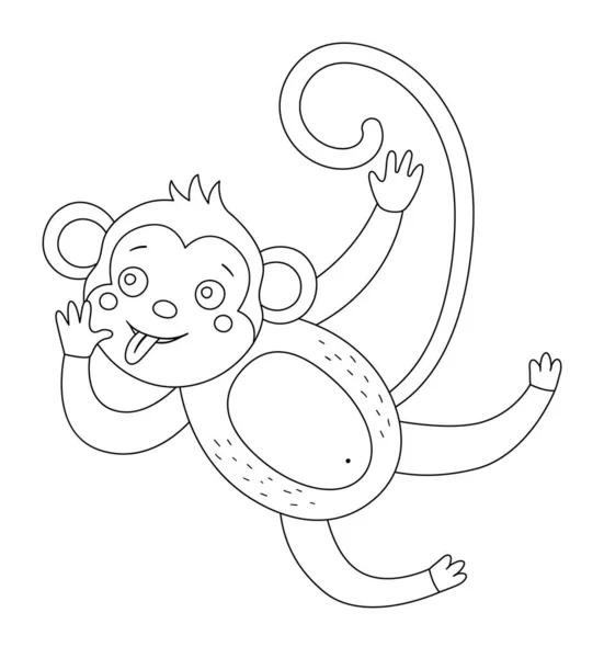 Vector Cute Monkey Stuck Out Tongue Outline Funny Tropical Exotic — Stock Vector