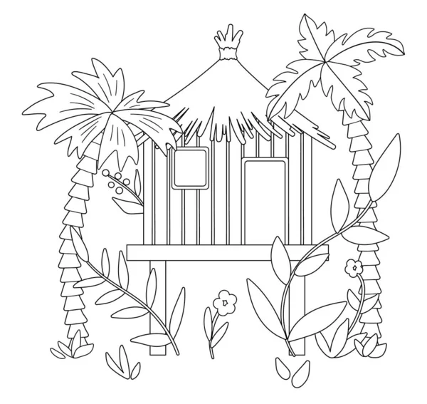 야자수와 나뭇잎 색으로 것이다 방갈로 기둥에 스케치를 했습니다 우림에 귀여운 — 스톡 벡터