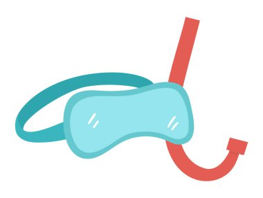 Beyaz arka planda vektör dalış maskesi ve şnorkel izole edilmiş. Mavi ve kırmızı yaz dalışı ya da yüzme ekipmanları klima elementi. Şirin düz yüzme gözlükleri ve çocuklar için metro çizimleri. Plaj nesnesi