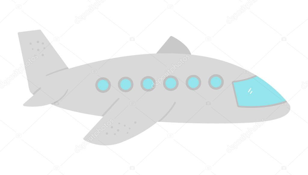 Vector plane isolated on white background. Summer clipart element. Cute transport illustration for kids. Vacation beach object.  Flat transportation icon