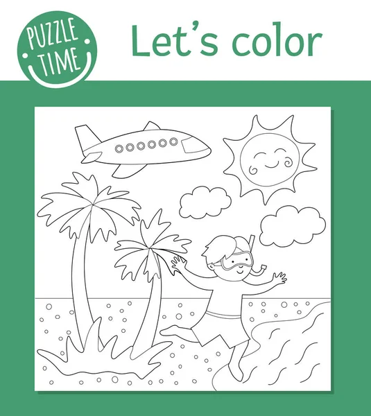 Καλοκαιρινή Χρωματισμός Σελίδα Για Παιδιά Χαριτωμένο Αστείο Παιδί Τρέχει Στη — Διανυσματικό Αρχείο