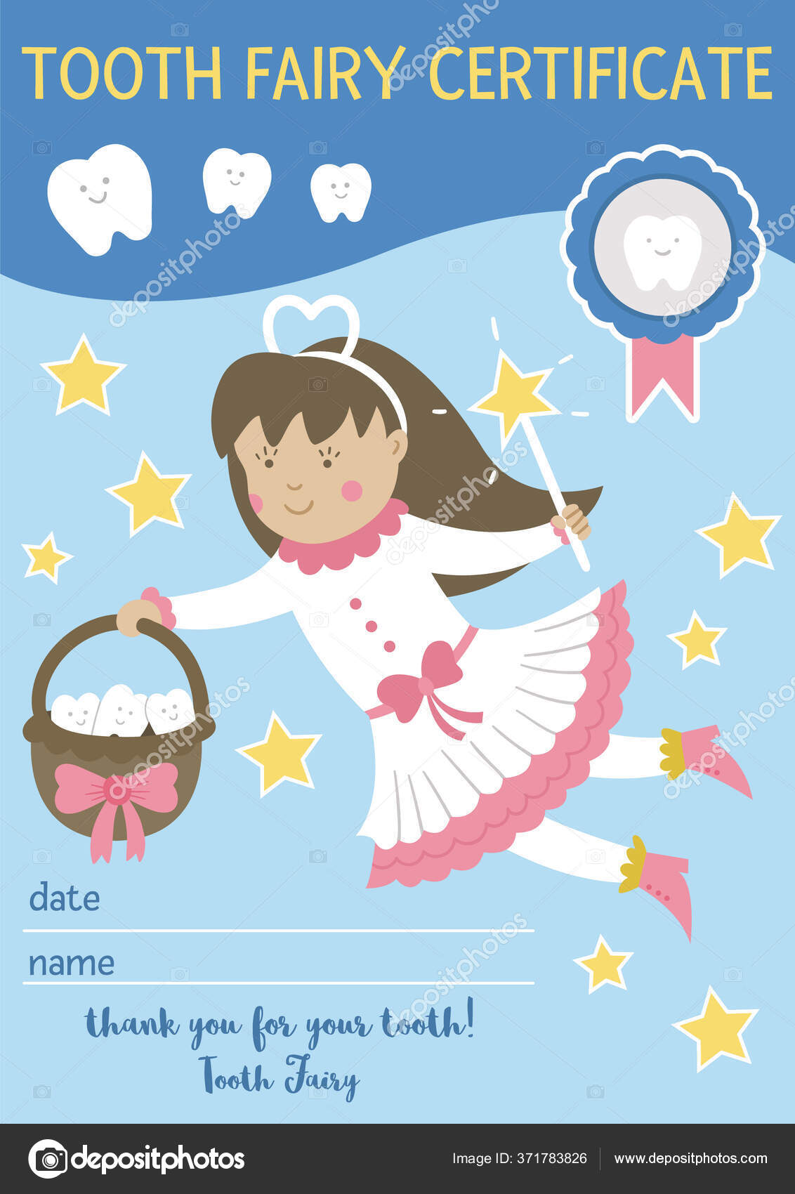 Tooth Fairy Certificate Teeth Lost Cute Vector Document Kids Funny Within Free Tooth Fairy Certificate Template
