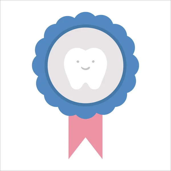 Мила Векторна Медаль Усміхненим Зубом Векторний Значок Лікування Зубів Або — стоковий вектор