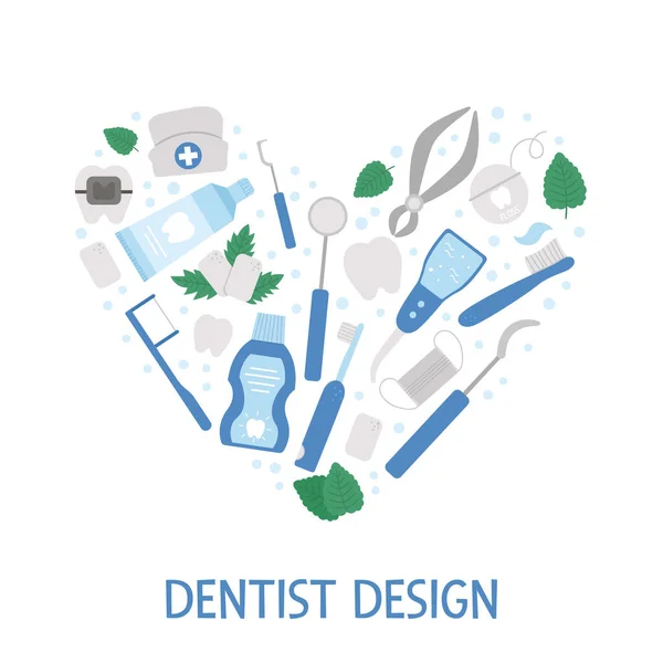 Diş Bakım Aletleriyle Vektör Çerçevesi Diş Temizleme Elementleri Içeren Kart — Stok Vektör