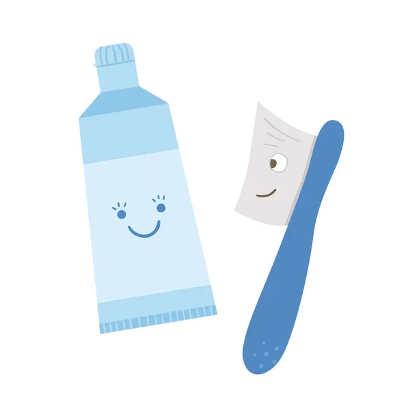 Cepillo Dientes Kawaii Pasta Dientes Icono Aislado Sobre Fondo Blanco — Vector de stock