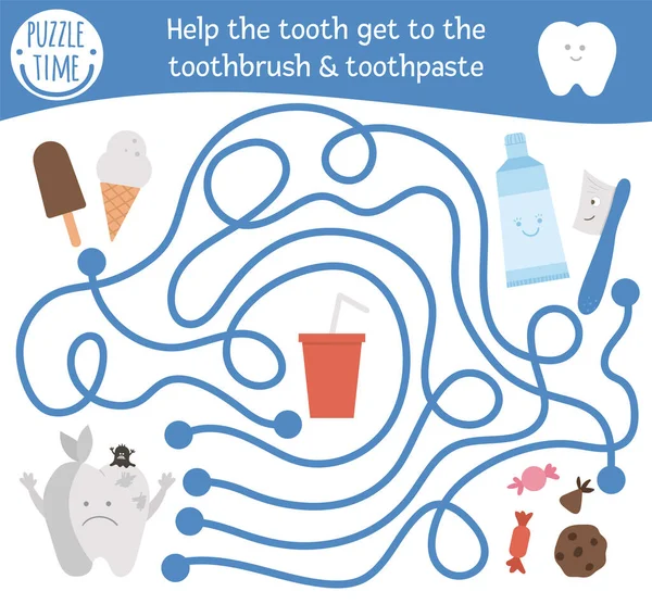 Λαβύρινθος Οδοντιατρικής Φροντίδας Για Παιδιά Προσχολική Ιατρική Δραστηριότητα Αστείο Παιχνίδι — Διανυσματικό Αρχείο