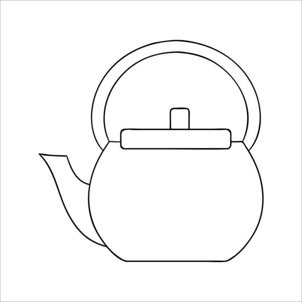 Ikona Čajové Linky Černobílá Čajová Konvice Vektorová Ilustrace Lineární Varná — Stockový vektor